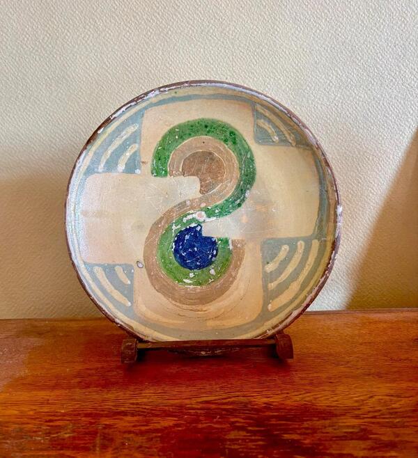 Anne Dangar ( 1885 - 1951 ) rare plat en terre vernissée moderniste 