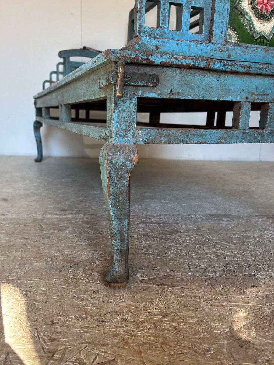 Banc de Jardin Art Deco en bois peint et ceramique vers 1930 