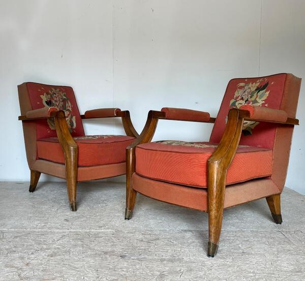 Baptistin Spade ( 1891 - 1969 ) paire de fauteuils grand confort 