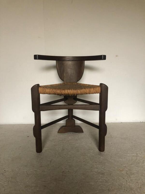 Bernhard Hoetger ( 1874 - 1949 ) rare chaise en chêne massif et cannage vers 1927 