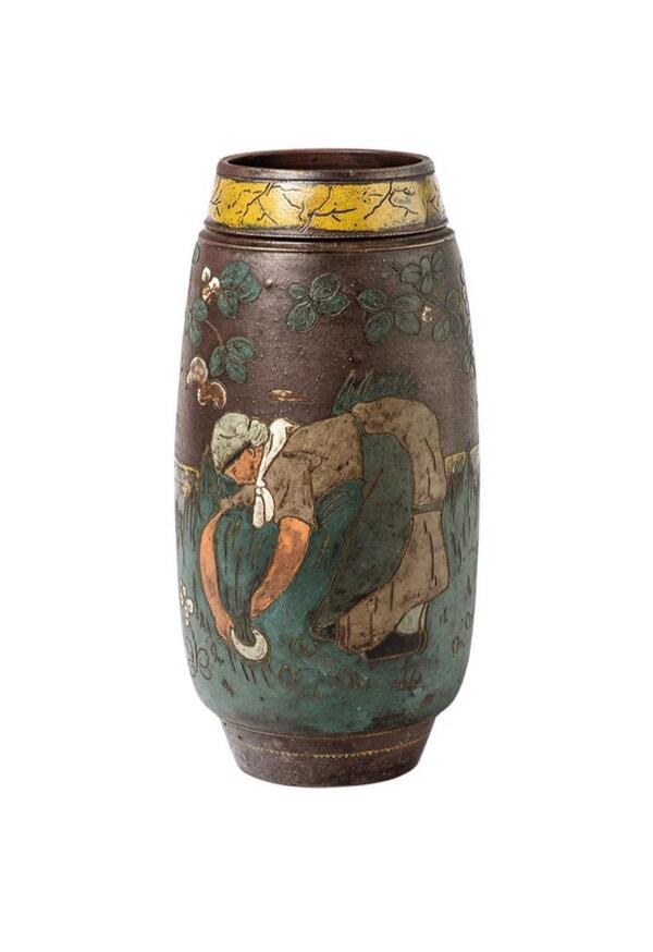Ernest Chapelet ( 1835 - 1909 ) . Rare et important vase en grès brun . Haviland et cie