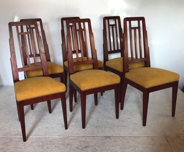 Francis Jourdain ( 1876 - 1958 ) suite de 6 chaises estampillées au fer 