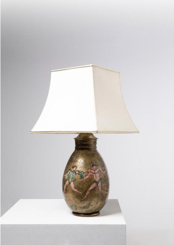 Jean Mayodon ( 1893 - 1967 ) . Importante lampe en céramique . Signée et située a Sevres