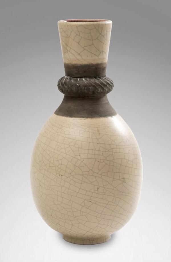 Pol Chambost ( 1906 - 1983 )important vase en ceramique craquelé circa 1940