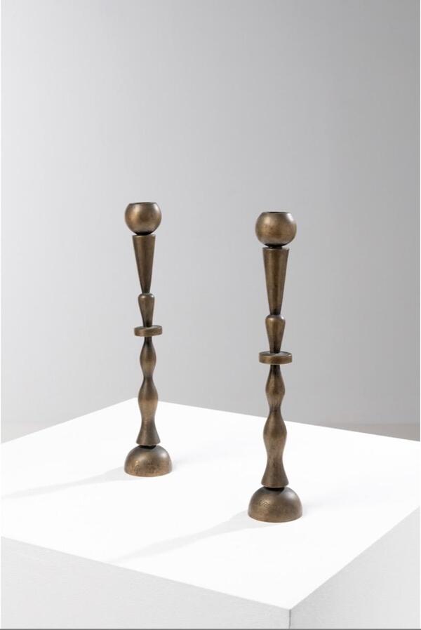 Pucci de Rossi ( 1947 - 2013 ) « babel » paire de bougeoirs en bronze 