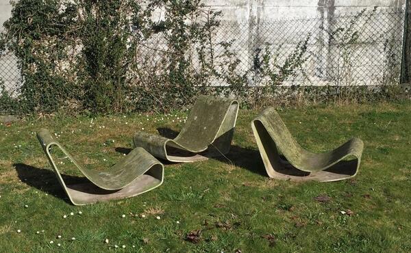 Willy Guhl ( 1915 - 2004 ) suite de fauteuils « Loop » en eternit circa 1950