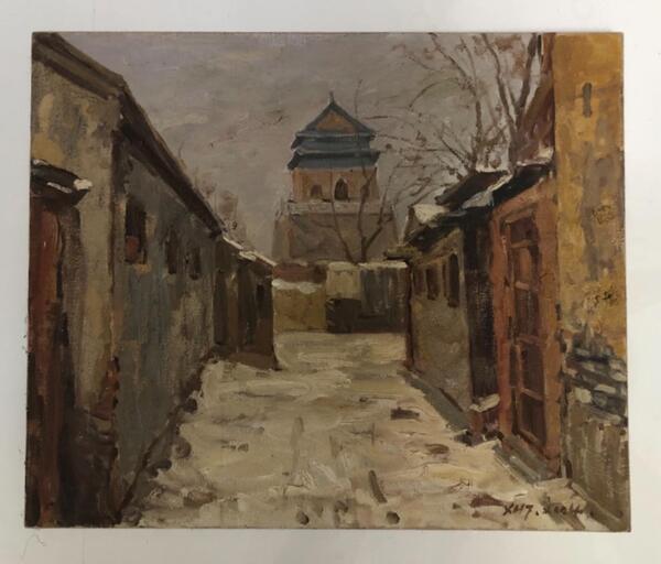 Xu Hong Tao ( 1967 ) . Huile sur toile «  paysage d’hiver » .   